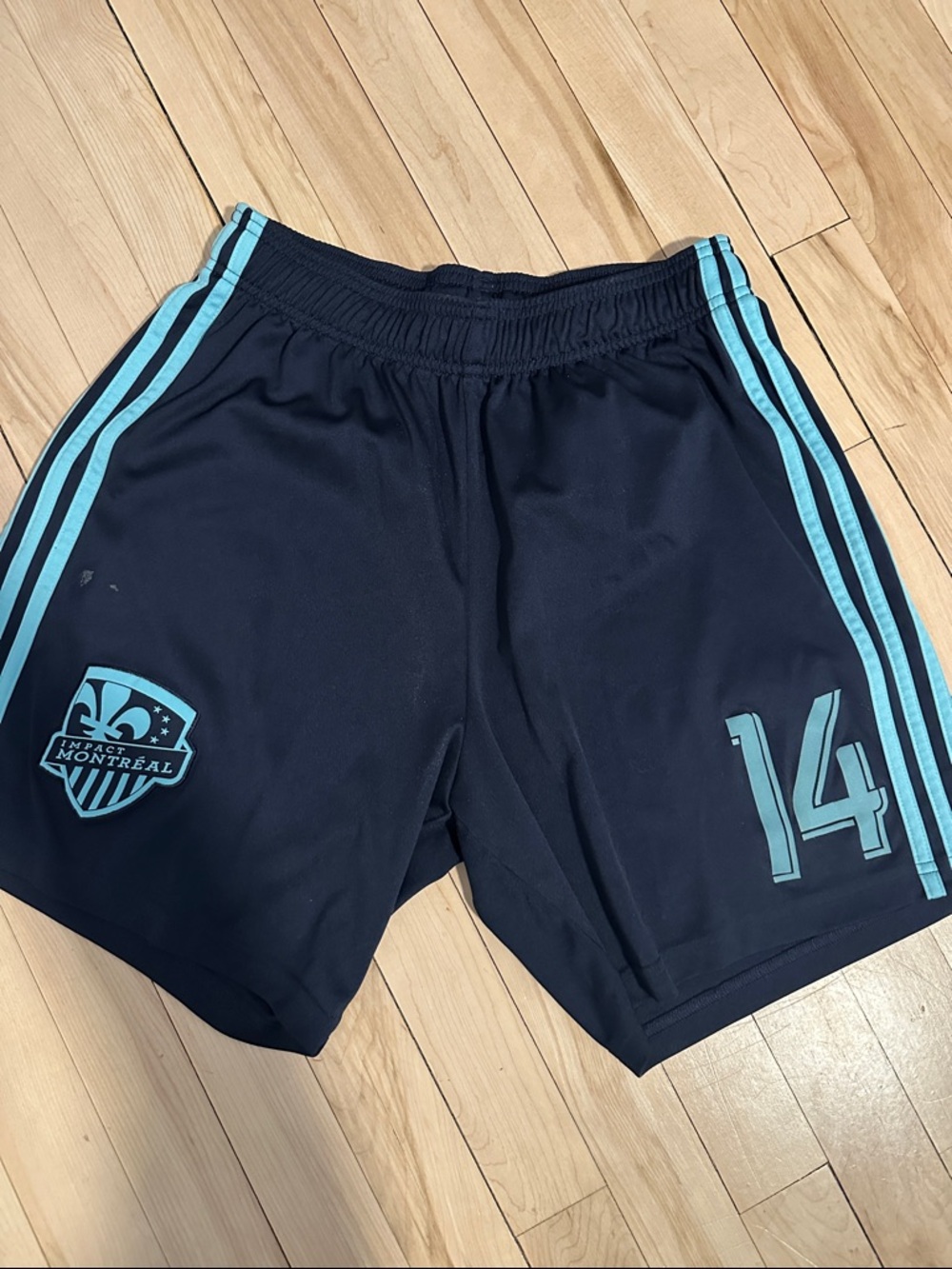 adidas Navy Athletic Shorts with Light Blue Accents